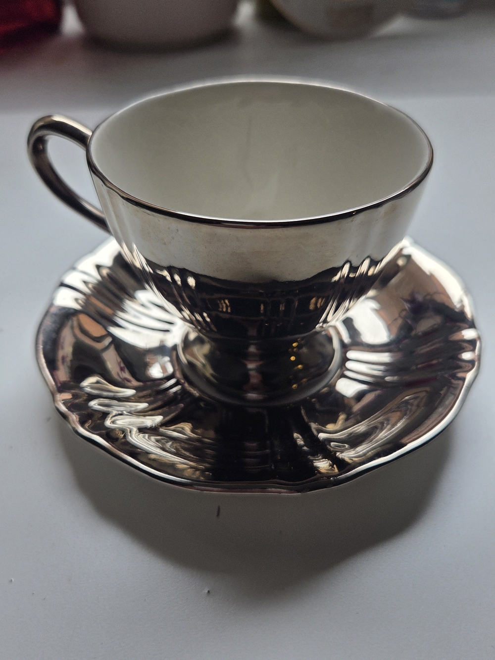 Royal Winton Grimwades England Silver Porcelain Teacup and Saucer